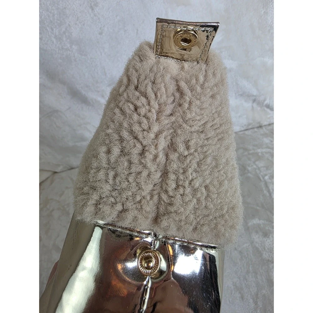 Juicy Couture Gold Metallic Faux Shearling Cosmetic Bag Toiletry Travel Case NEW